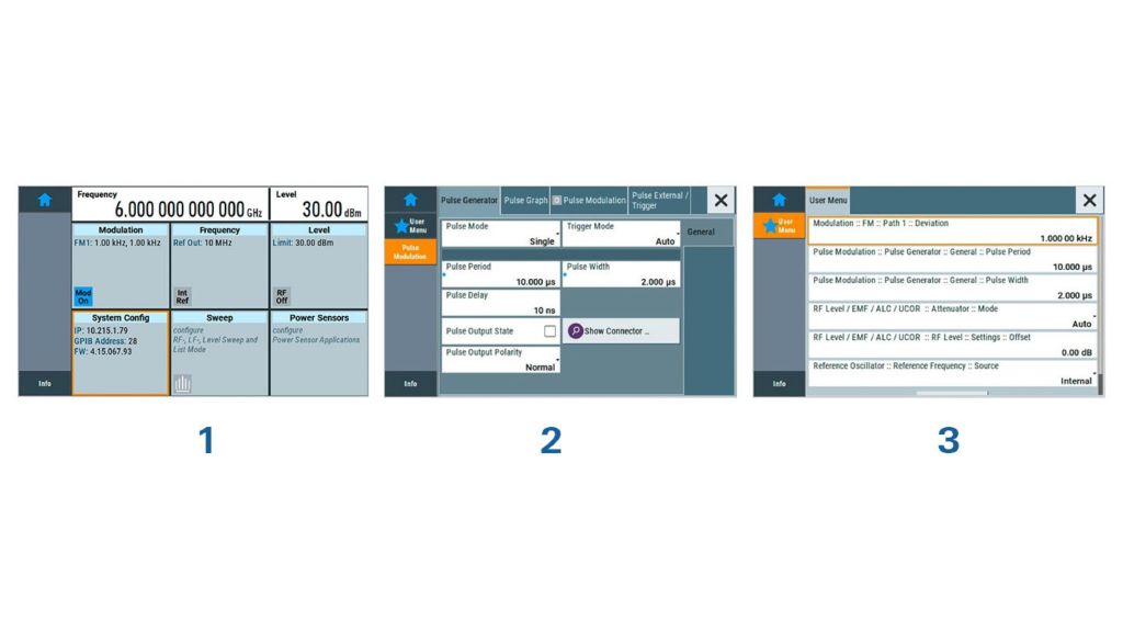 The R&S®SMB100B main screen and user menu The R&S®SMB100B main screen and user menu
